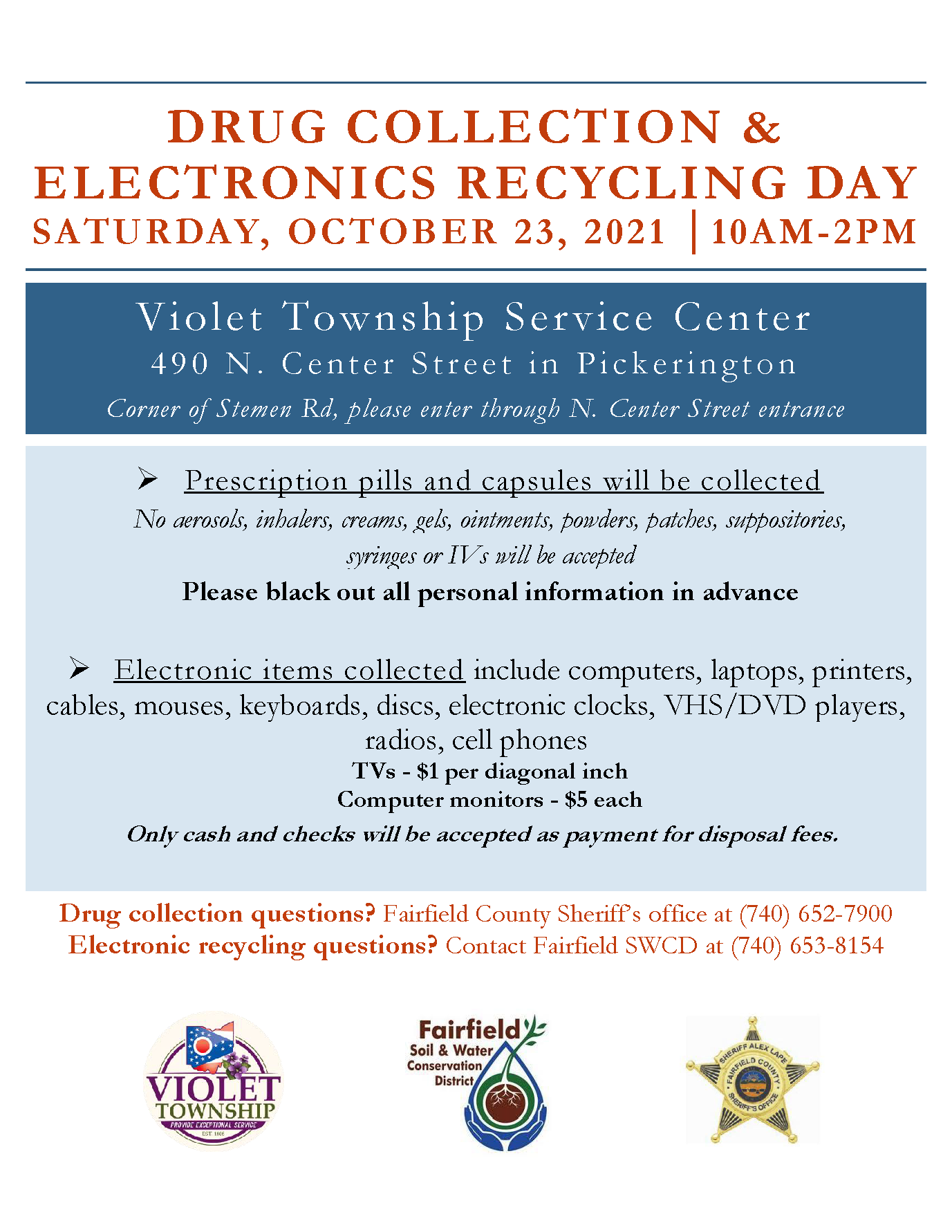2021 Drug Collection  Electronic Recycling event flyer October